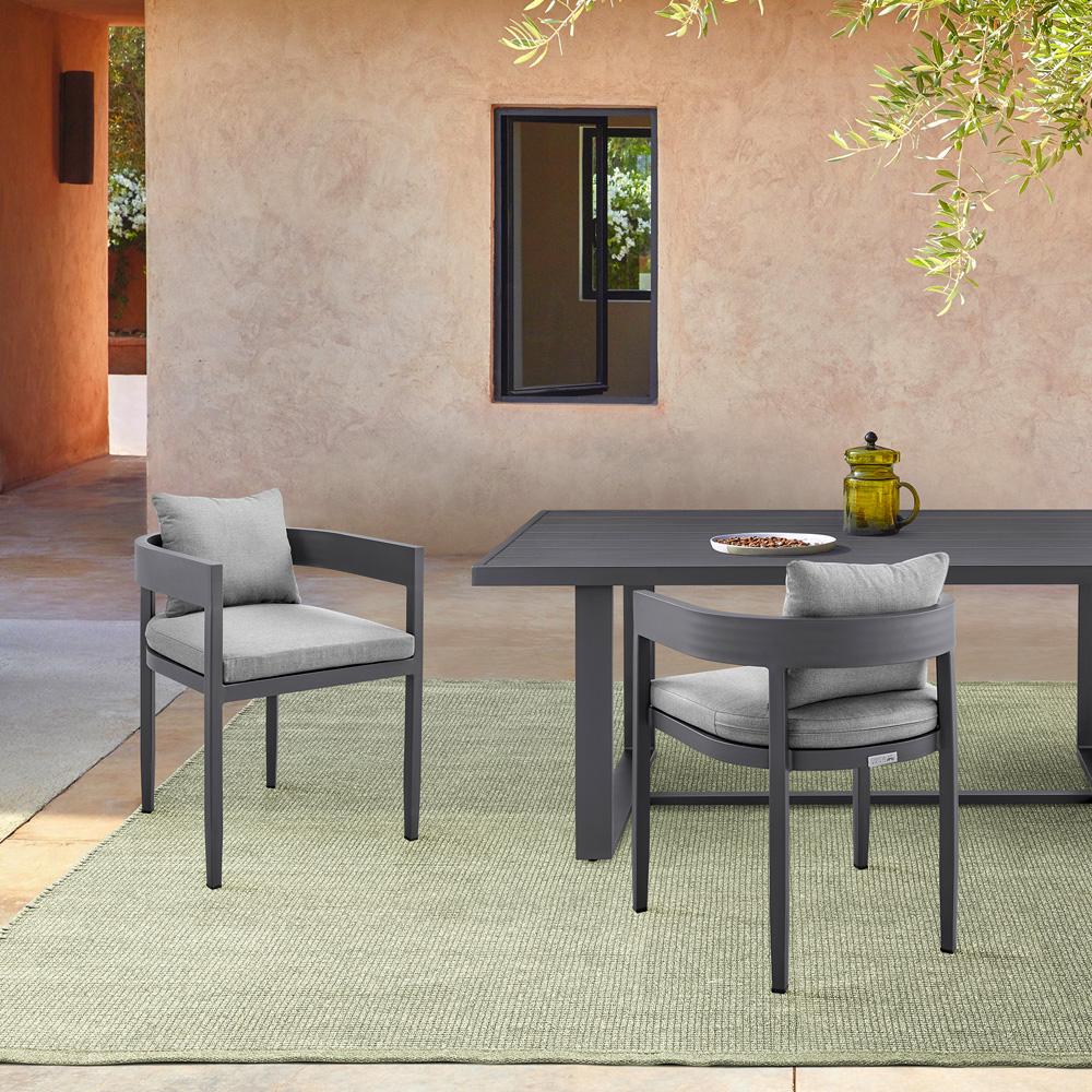 Armen Living - Menorca Outdoor Patio Dining Chairs in Aluminum with Gray Cushions - Set of 2 - LCMQCHGR veiw 8