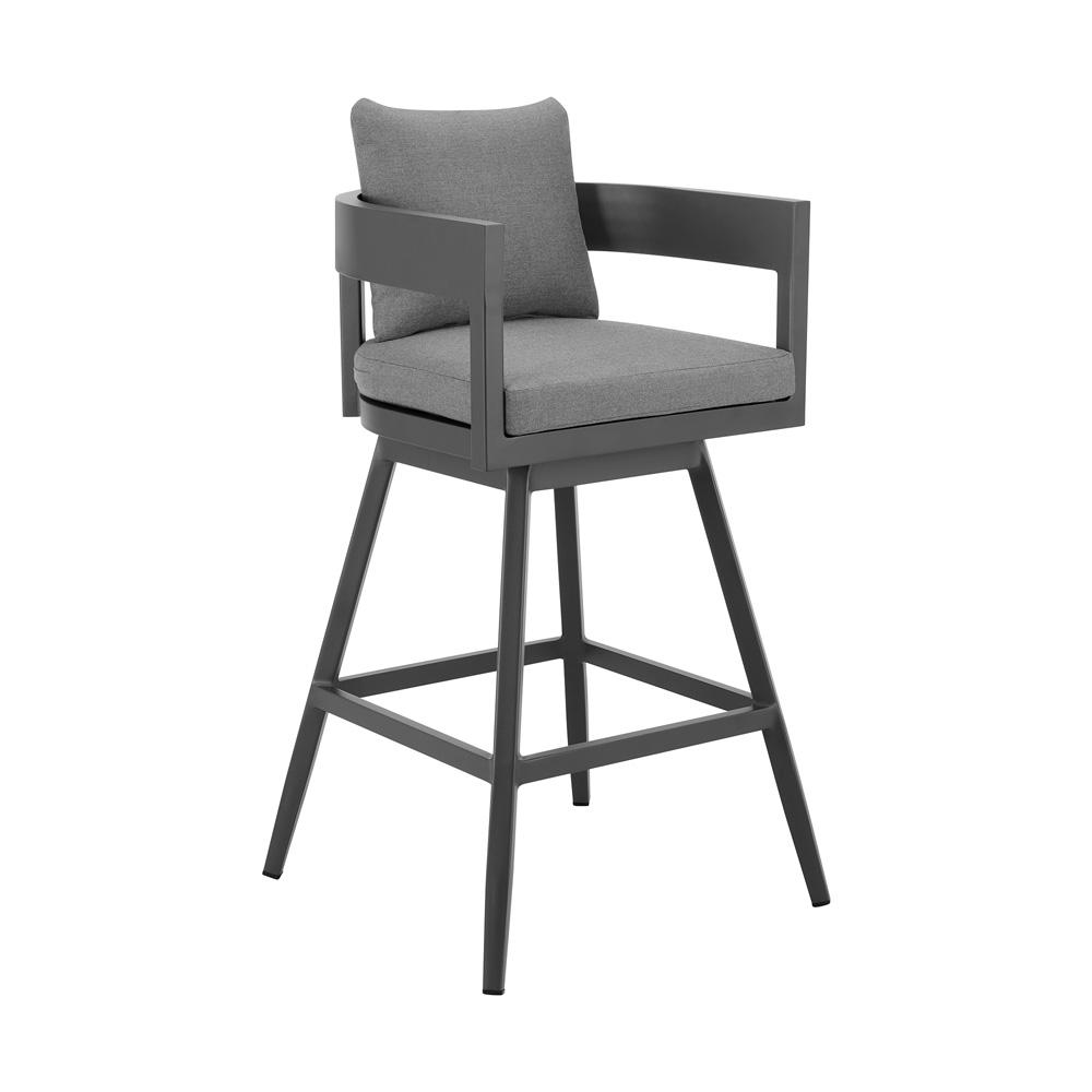 Armen Living - Menorca Outdoor Patio Swivel Bar Stool in Aluminum with Gray Cushions - LCMQSWBAGR30 veiw 1