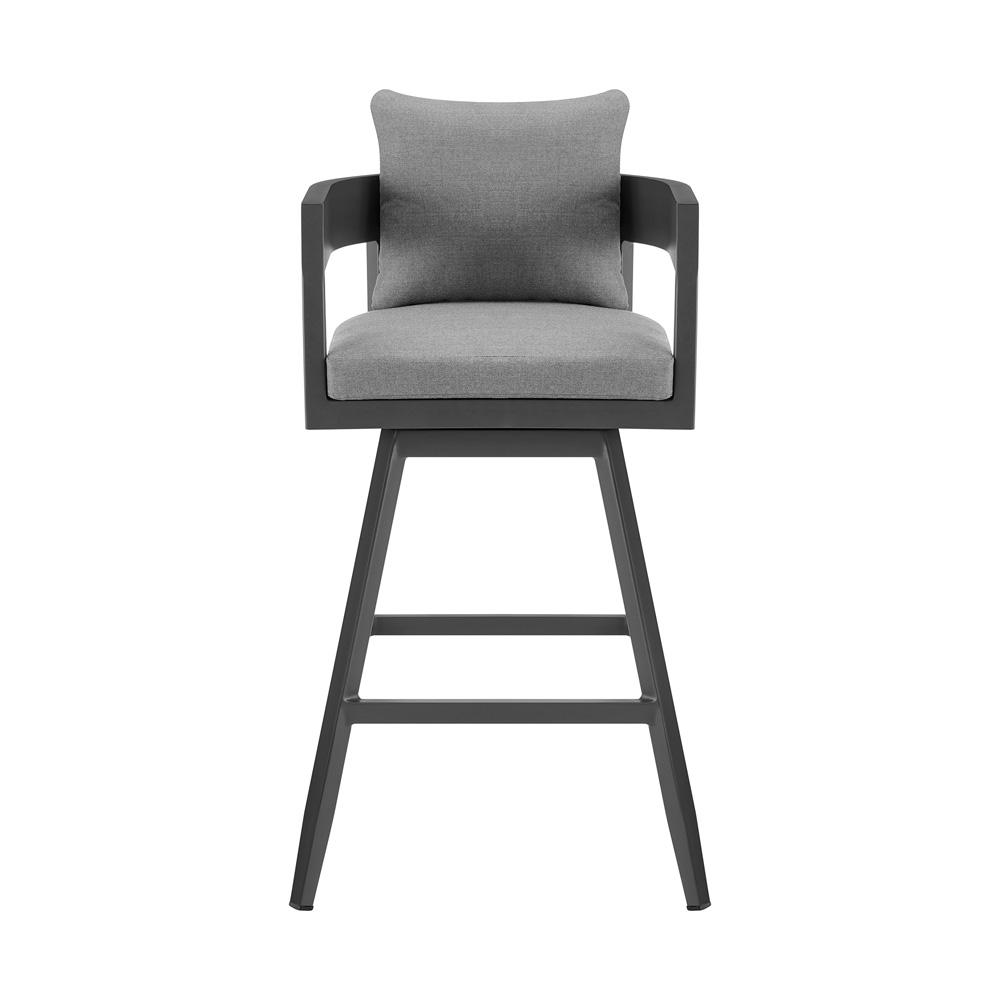 Armen Living - Menorca Outdoor Patio Swivel Bar Stool in Aluminum with Gray Cushions - LCMQSWBAGR30 veiw 2