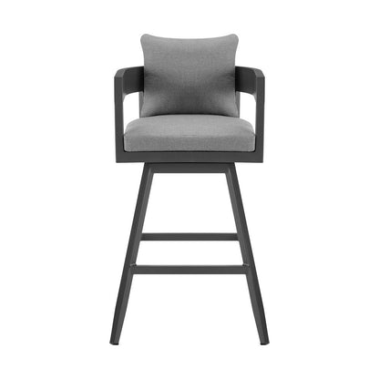 Armen Living - Menorca Outdoor Patio Swivel Bar Stool in Aluminum with Gray Cushions - LCMQSWBAGR30 veiw 2