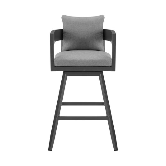 Armen Living - Menorca Outdoor Patio Swivel Bar Stool in Aluminum with Gray Cushions - LCMQSWBAGR30 veiw 2