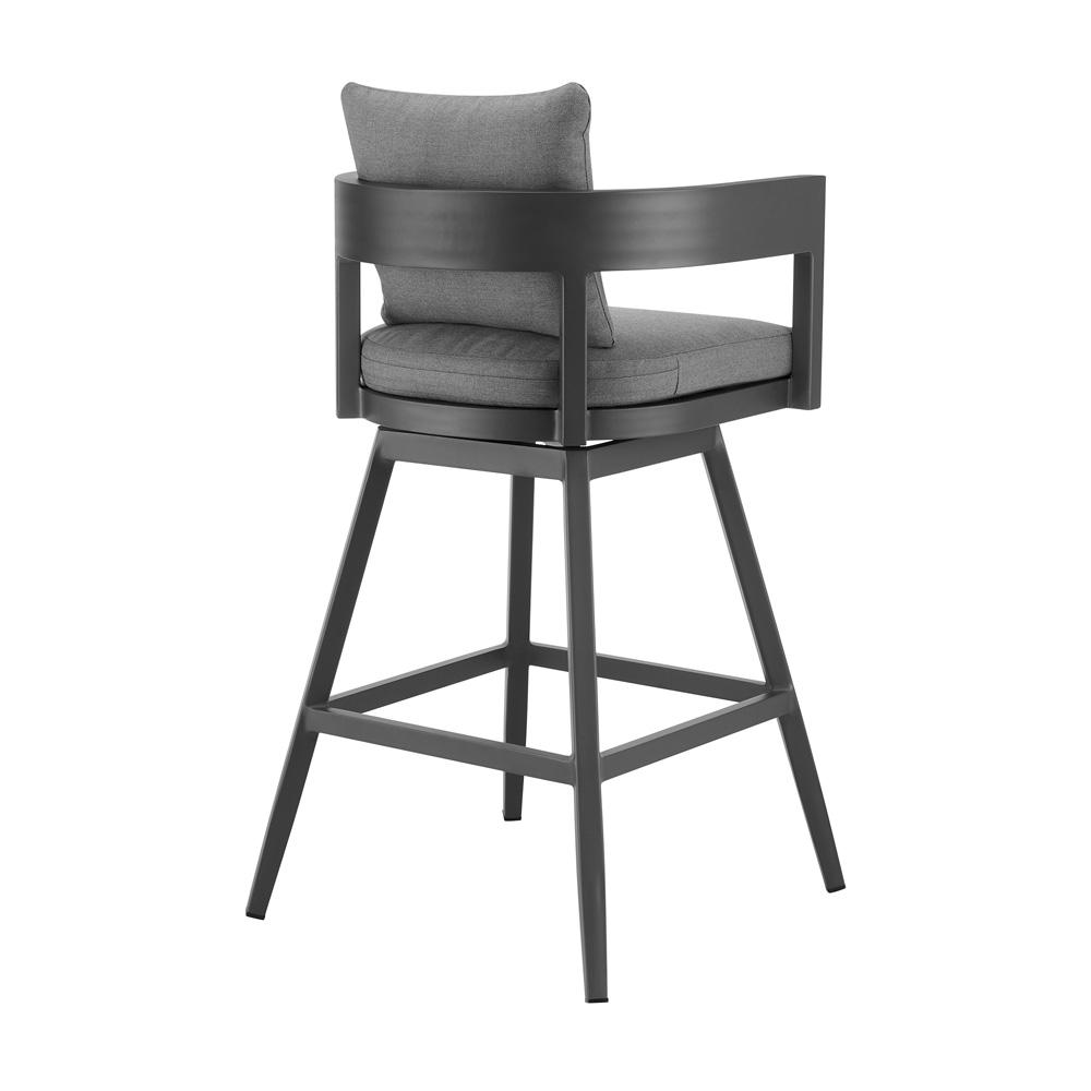 Armen Living - Menorca Outdoor Patio Swivel Bar Stool in Aluminum with Gray Cushions - LCMQSWBAGR30 veiw 3