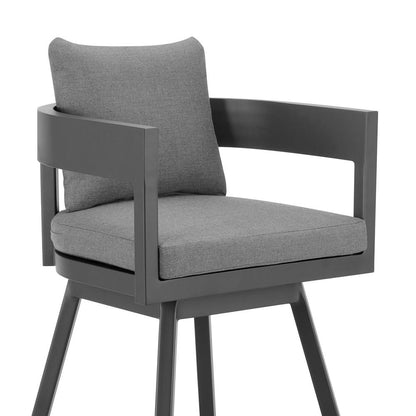 Armen Living - Menorca Outdoor Patio Swivel Bar Stool in Aluminum with Gray Cushions - LCMQSWBAGR30 veiw 4