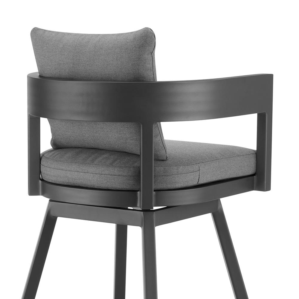 Armen Living - Menorca Outdoor Patio Swivel Bar Stool in Aluminum with Gray Cushions - LCMQSWBAGR30 veiw 5