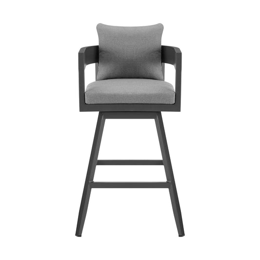 Armen Living - Menorca Outdoor Patio Swivel Counter Stool in Aluminum with Gray Cushions - LCMQSWBAGR26 veiw 2