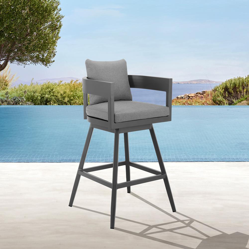 Armen Living - Menorca Outdoor Patio Swivel Counter Stool in Aluminum with Gray Cushions - LCMQSWBAGR26 veiw 8