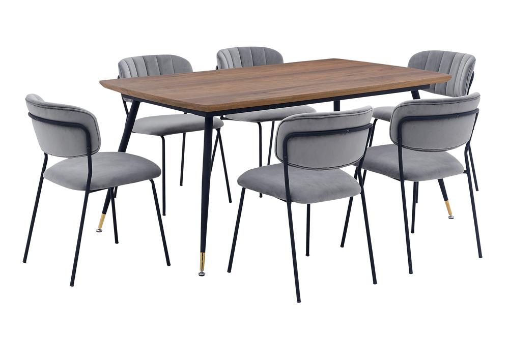 Armen Living - Messina and Carlo Gray Velvet 7 Piece Rectangular Dining Set - SETMSDIGR7B veiw 1