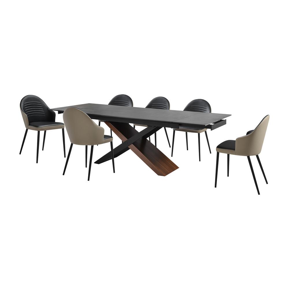 Armen Living - Milena Rocco 7 Piece Extendable Dining Set with Taupe Gray and Black Faux Leather Chairs - SETMIRO7TG veiw 1