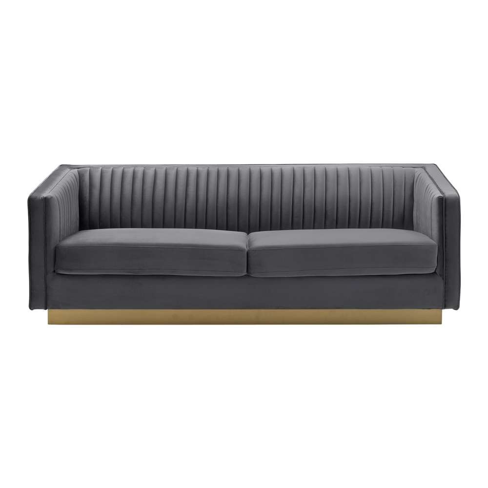 Armen Living - Miranda Dark Gray Velvet and Gold Sofa - LCMR3GREY veiw 1