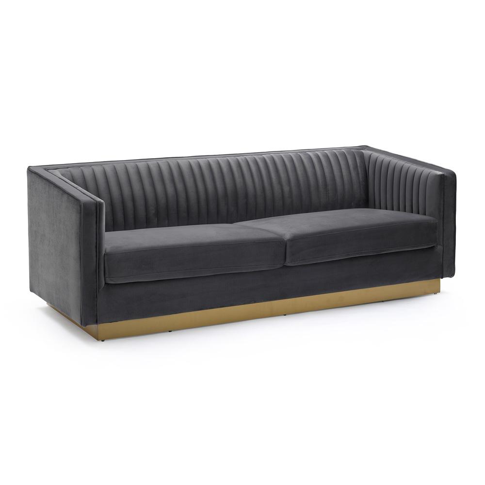 Armen Living - Miranda Dark Gray Velvet and Gold Sofa - LCMR3GREY veiw 2
