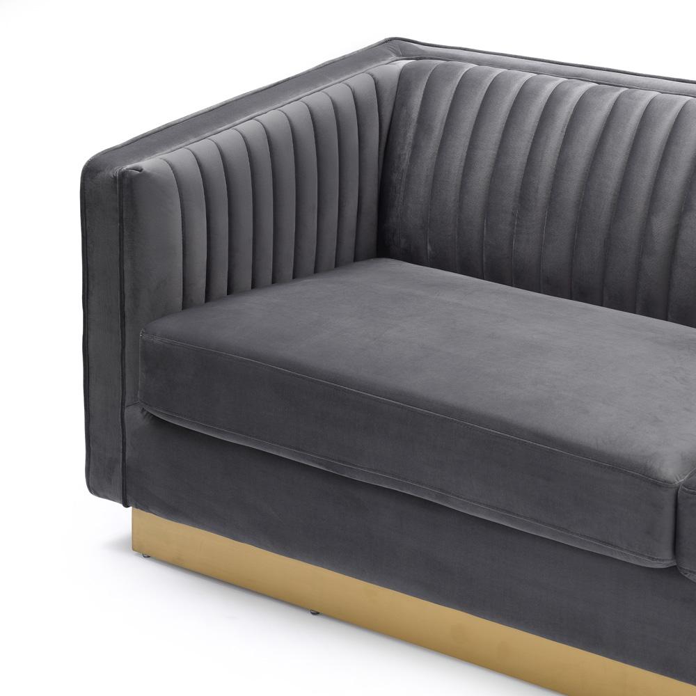 Armen Living - Miranda Dark Gray Velvet and Gold Sofa - LCMR3GREY veiw 4