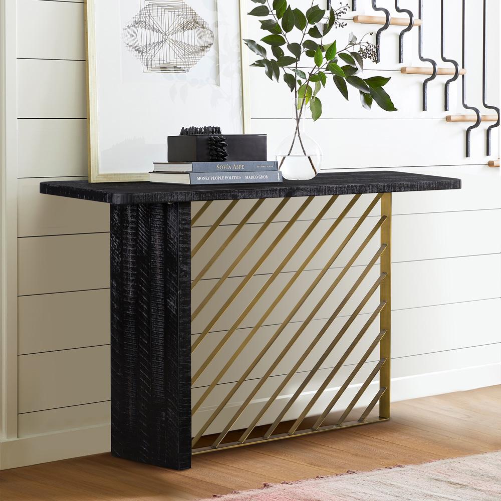 Armen Living - Monaco Black Wood Console Table with Antique Brass Accent - LCMOCNBL veiw 8