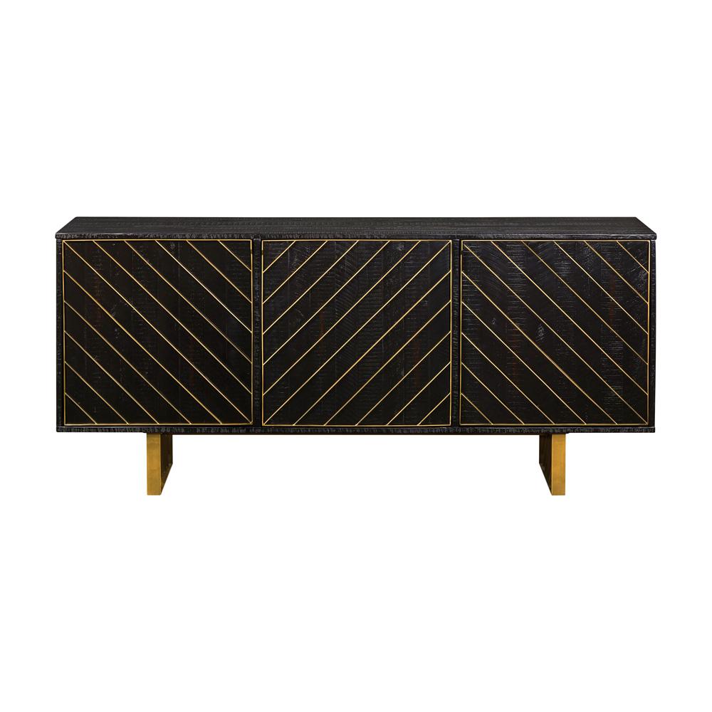 Armen Living - Monaco Rectangular Black Wood Sideboard with Antique Brass Accent - LCMOBUBL veiw 2