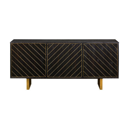 Armen Living - Monaco Rectangular Black Wood Sideboard with Antique Brass Accent - LCMOBUBL veiw 2