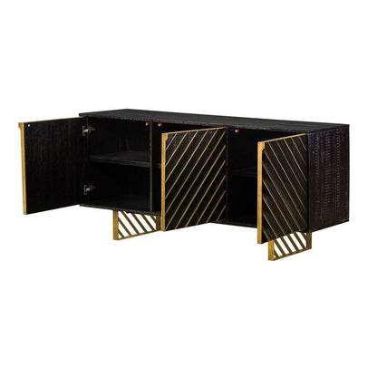 Armen Living - Monaco Rectangular Black Wood Sideboard with Antique Brass Accent - LCMOBUBL veiw 3