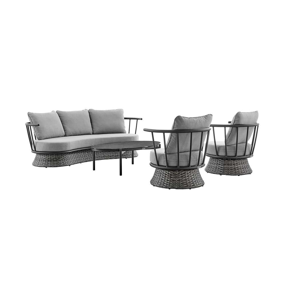 Armen Living - Monk 4 Piece Outdoor Patio Furniture Set in Black Aluminum and Grey Wicker with Grey Cushions - 840254332478 - CLOSEOUT veiw 1