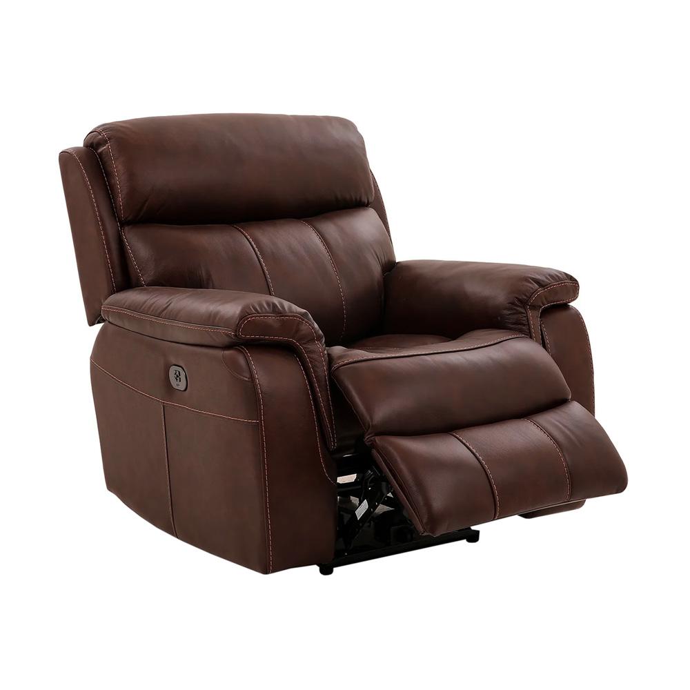 Armen Living Montague Dual Power Headrest and Lumbar Support Recliner Chair in Genuine Brown Leather - Thumbnail 3