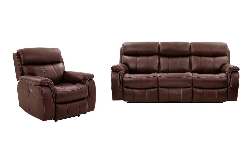 Armen Living - Montague Dual Power Reclining 2 Piece Sofa and Recliner Set in Genuine Brown Leather - SETMNBR2PC veiw 1