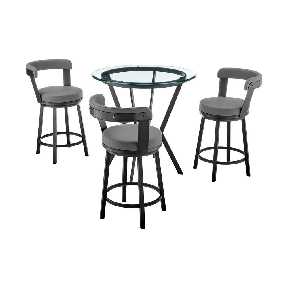 Armen Living - Naomi and Bryant 4-Piece Counter Height Dining Set in Black Metal and Grey Faux Leather - SETNMBYGRBL4 veiw 1