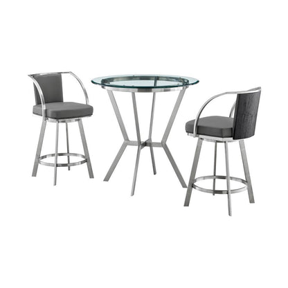 Armen Living - Naomi and Livingston 3-Piece Counter Height Dining Set in Brushed Stainless Steel and Grey Faux Leather - SETNMLVGRBS3 - CLOSEOUT veiw 1