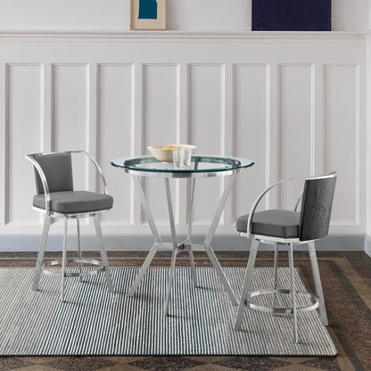 Armen Living - Naomi and Livingston 3-Piece Counter Height Dining Set in Brushed Stainless Steel and Grey Faux Leather - SETNMLVGRBS3 - CLOSEOUT veiw 9
