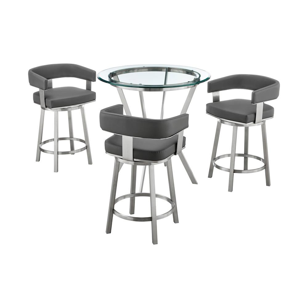 Armen Living - Naomi and Lorin 4-Piece Counter Height Dining Set in Brushed Stainless Steel and Grey Faux Leather - SETNMLRGRBS4 veiw 1