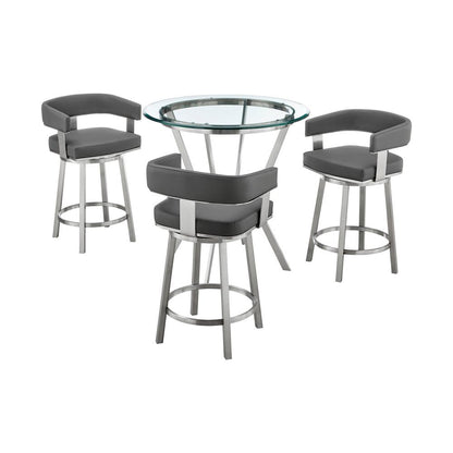 Armen Living - Naomi and Lorin 4-Piece Counter Height Dining Set in Brushed Stainless Steel and Grey Faux Leather - SETNMLRGRBS4 veiw 1