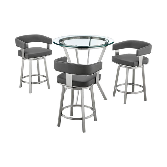 Armen Living - Naomi and Lorin 4-Piece Counter Height Dining Set in Brushed Stainless Steel and Grey Faux Leather - SETNMLRGRBS4 veiw 1