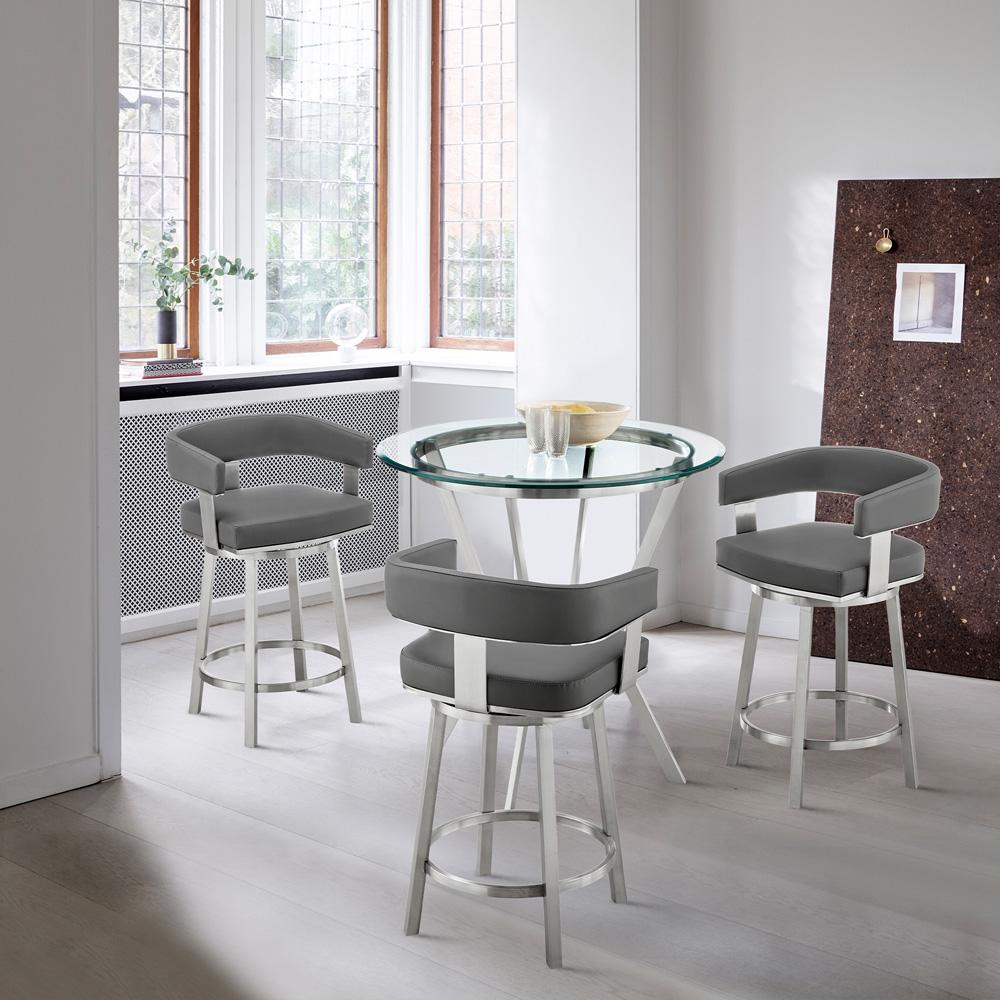 Armen Living - Naomi and Lorin 4-Piece Counter Height Dining Set in Brushed Stainless Steel and Grey Faux Leather - SETNMLRGRBS4 veiw 9