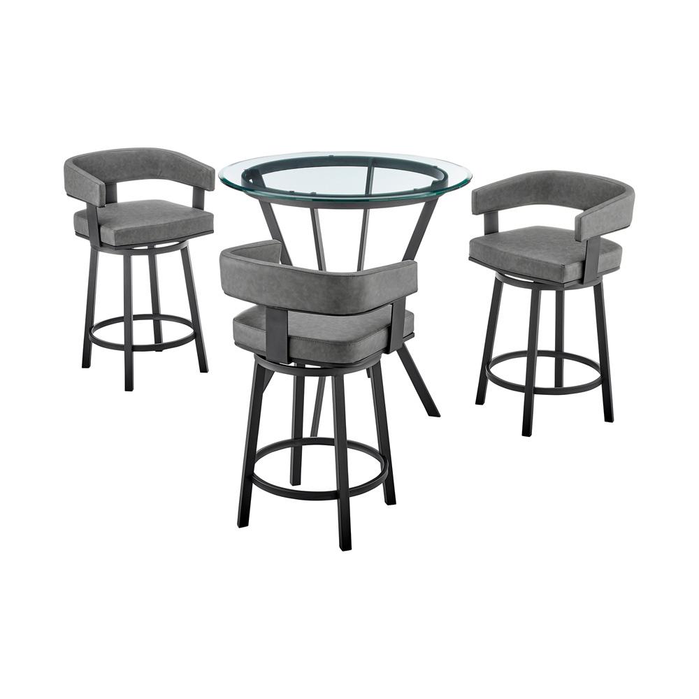 Armen Living - Naomi and Lorin 4-Piece Counter Height Dining Set in Black Metal and Grey Faux Leather - SETNMLRGRBL4 veiw 1