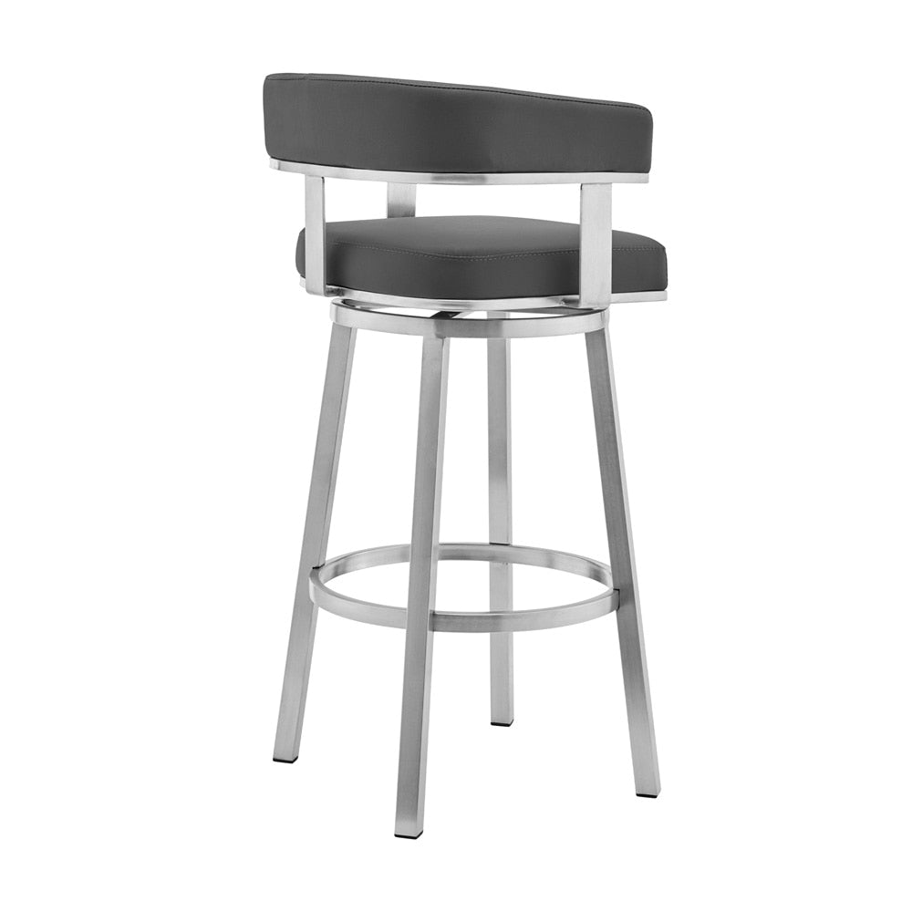 Armen Living - Naomi and Lorin 5-Piece Counter Height Dining Set in Brushed Stainless Steel and Grey Faux Leather - SETNMLRGRBS5 veiw 3