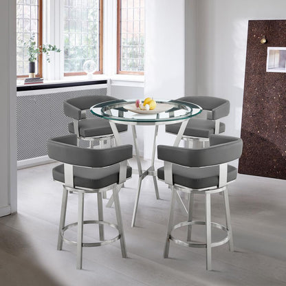 Armen Living - Naomi and Lorin 5-Piece Counter Height Dining Set in Brushed Stainless Steel and Grey Faux Leather - SETNMLRGRBS5 veiw 9