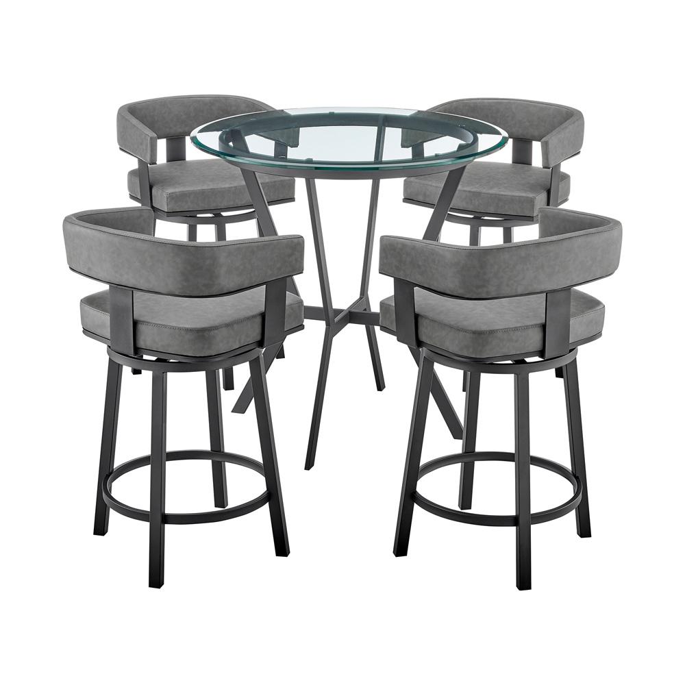 Armen Living - Naomi and Lorin 5-Piece Counter Height Dining Set in Black Metal and Grey Faux Leather - SETNMLRGRBL5 veiw 1