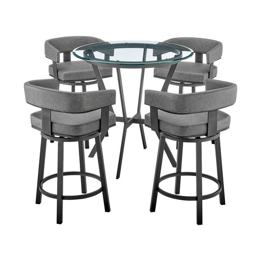 Armen Living - Naomi and Lorin 5-Piece Counter Height Dining Set in Black Metal and Grey Faux Leather - SETNMLRGRBL5 veiw 1