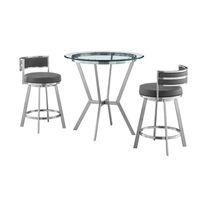 Armen Living - Naomi and Roman 3-Piece Counter Height Dining Set in Brushed Stainless Steel and Grey Faux Leather - SETNMRMGRBS3 veiw 1
