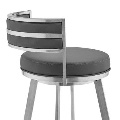 Armen Living - Naomi and Roman 3-Piece Counter Height Dining Set in Brushed Stainless Steel and Grey Faux Leather - SETNMRMGRBS3 veiw 6