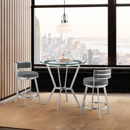 Armen Living - Naomi and Roman 3-Piece Counter Height Dining Set in Brushed Stainless Steel and Grey Faux Leather - SETNMRMGRBS3 veiw 9