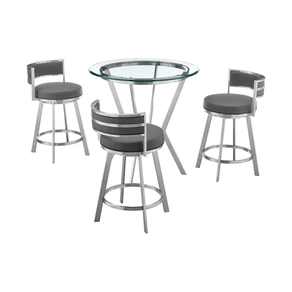 Armen Living - Naomi and Roman 4-Piece Counter Height Dining Set in Brushed Stainless Steel and Grey Faux Leather - SETNMRMGRBS4 veiw 1
