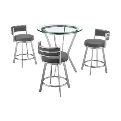 Armen Living - Naomi and Roman 4-Piece Counter Height Dining Set in Brushed Stainless Steel and Grey Faux Leather - SETNMRMGRBS4 veiw 1