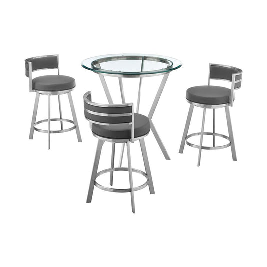 Armen Living - Naomi and Roman 4-Piece Counter Height Dining Set in Brushed Stainless Steel and Grey Faux Leather - SETNMRMGRBS4 veiw 1