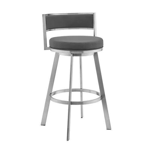 Armen Living - Naomi and Roman 4-Piece Counter Height Dining Set in Brushed Stainless Steel and Grey Faux Leather - SETNMRMGRBS4 veiw 2