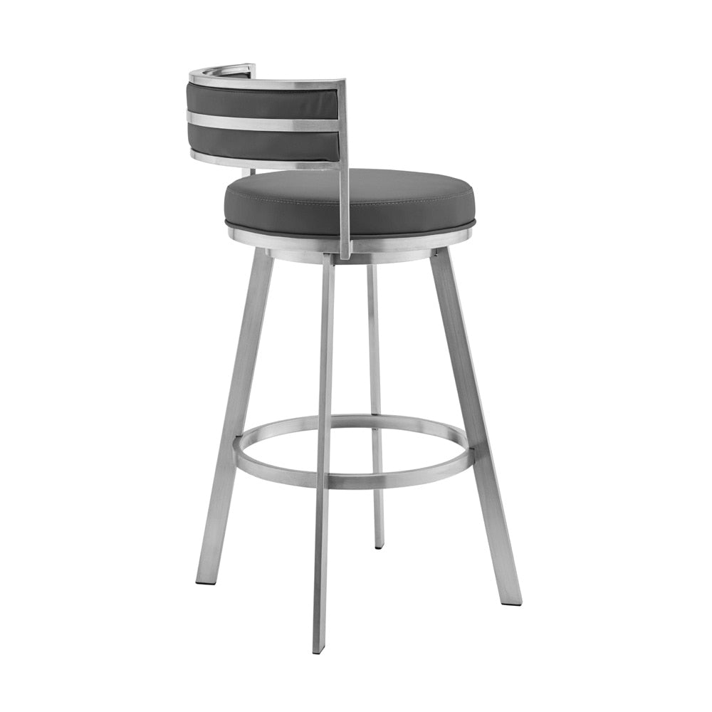 Armen Living - Naomi and Roman 4-Piece Counter Height Dining Set in Brushed Stainless Steel and Grey Faux Leather - SETNMRMGRBS4 veiw 3