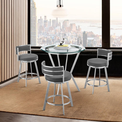 Armen Living - Naomi and Roman 4-Piece Counter Height Dining Set in Brushed Stainless Steel and Grey Faux Leather - SETNMRMGRBS4 veiw 9