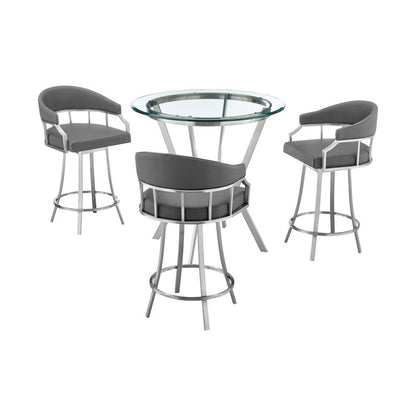 Armen Living - Naomi and Valerie 4-Piece Counter Height Dining Set in Brushed Stainless Steel and Grey Faux Leather - SETNMVLGRBS4 veiw 1