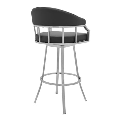 Armen Living - Naomi and Valerie 4-Piece Counter Height Dining Set in Brushed Stainless Steel and Grey Faux Leather - SETNMVLGRBS4 veiw 3