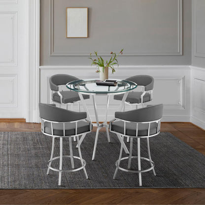 Armen Living - Naomi and Valerie 5-Piece Counter Height Dining Set in Brushed Stainless Steel and Grey Faux Leather - SETNMVLGRBS5 veiw 9