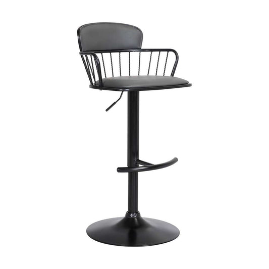 Armen Living  - Nash Adjustable Black Wood Bar Stool in Grey Faux Leather with Black Metal - LCNABABLKGRY veiw 1