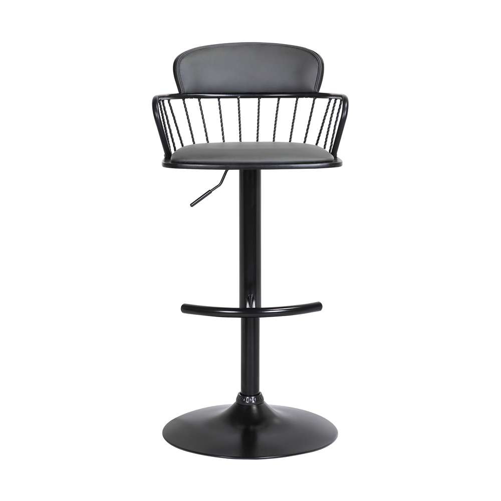 Armen Living  - Nash Adjustable Black Wood Bar Stool in Grey Faux Leather with Black Metal - LCNABABLKGRY veiw 2