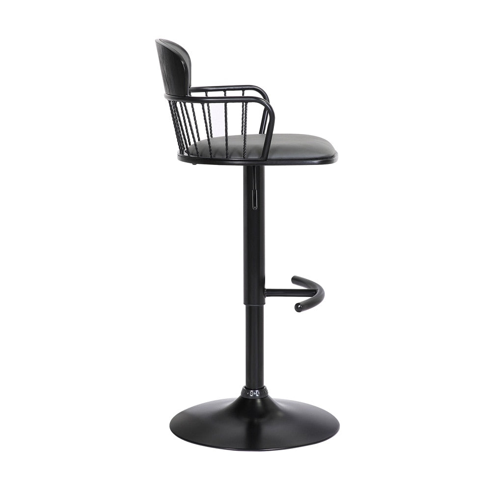 Armen Living  - Nash Adjustable Black Wood Bar Stool in Grey Faux Leather with Black Metal - LCNABABLKGRY veiw 3