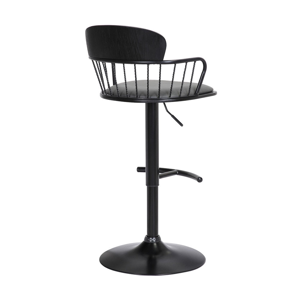 Armen Living  - Nash Adjustable Black Wood Bar Stool in Grey Faux Leather with Black Metal - LCNABABLKGRY veiw 4